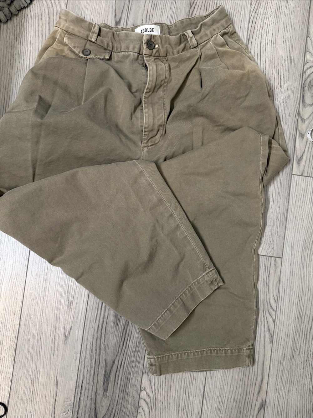 AGOLDE Becker Wide Leg Pleated Chino Trousers in Trail